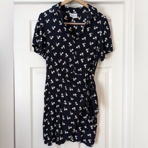 FRNCH Paris Navy Cherry Print Faux Wrap Dress